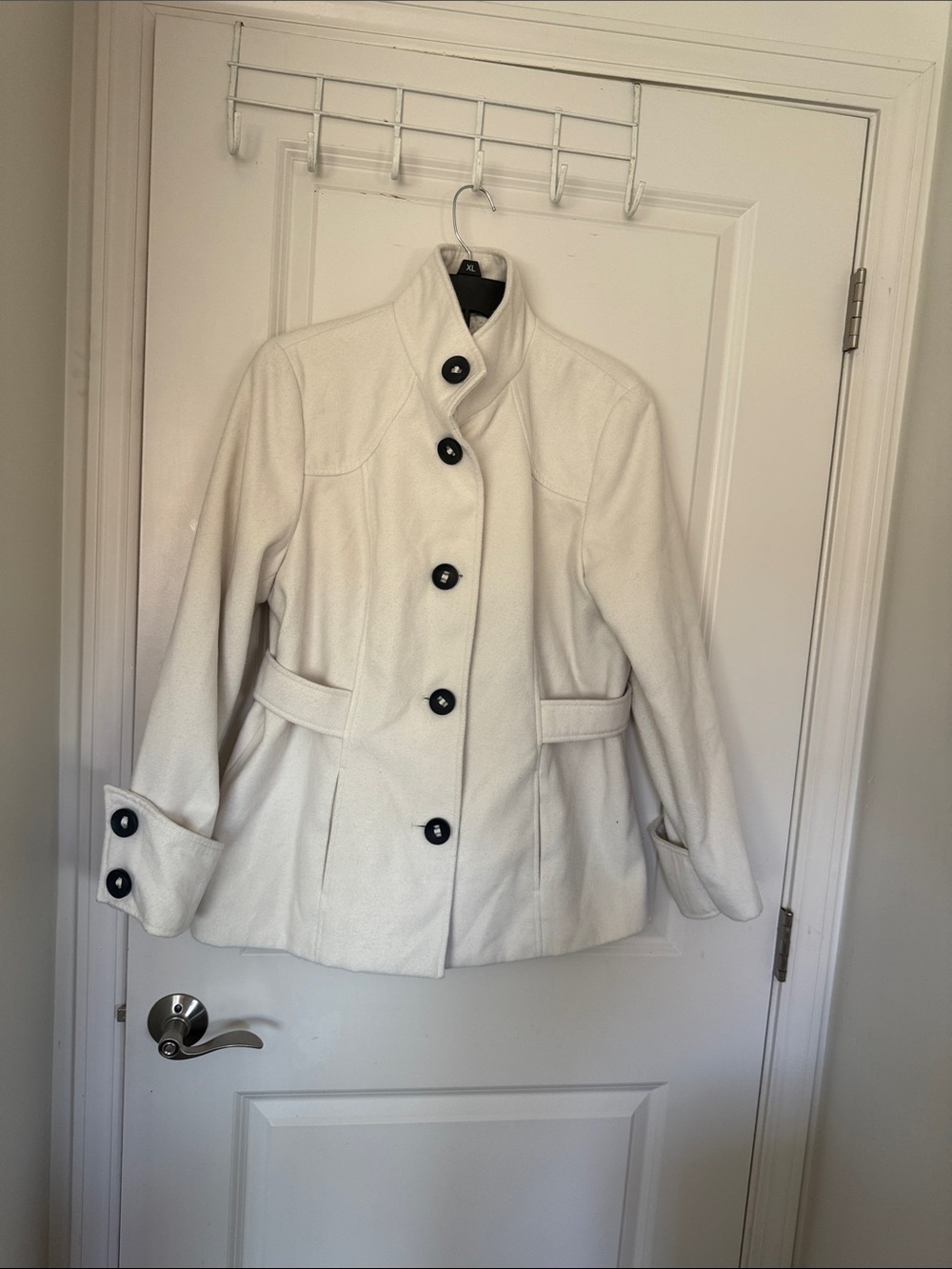 Chico's Cream Peacoat with Black Buttons